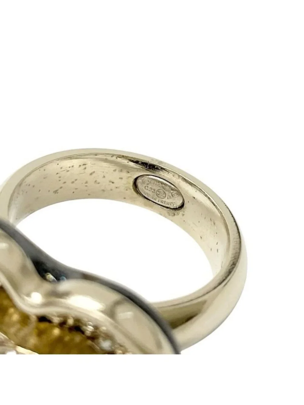 Chanel Ring Gold Black Coco Mark Heart Rhinestone